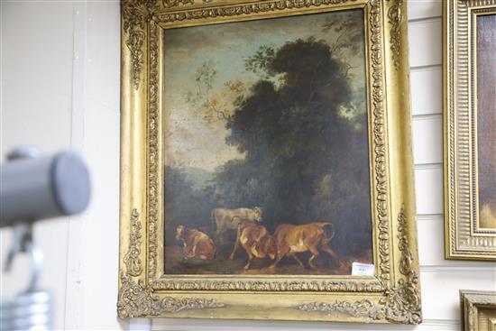 19th century English School, oil on canvas, Cattle in a landscape, 55 x 44cm